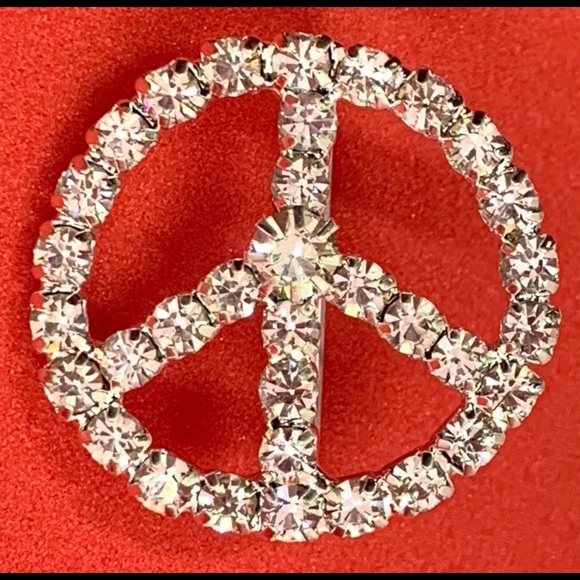 Peace Sign belt buckle slider crystal silver round - Picture 2 of 8